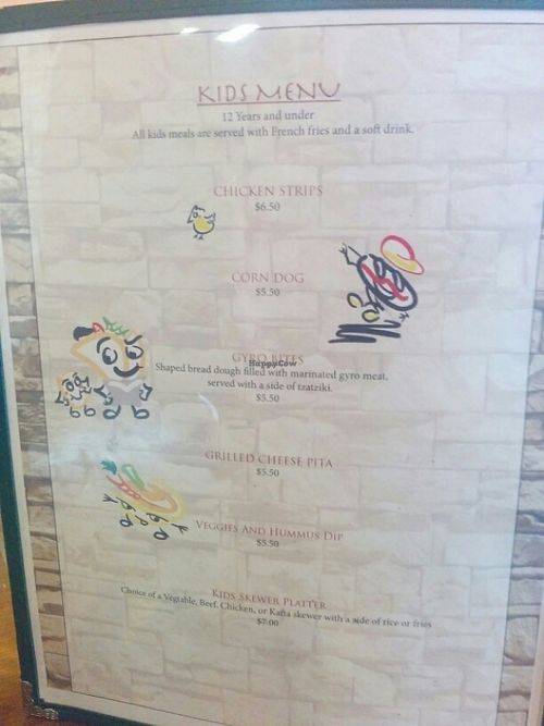 kids menu at Pita Plate in Morehead City