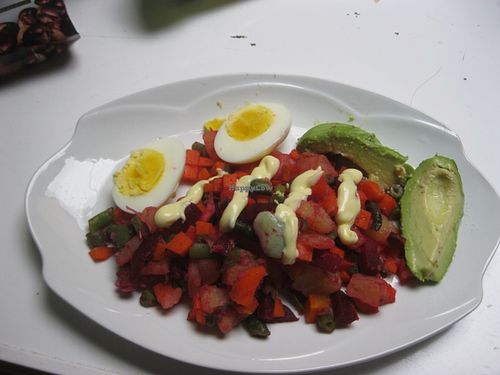 Ensalada rusa. at Pukasoncco arte y Restaurant in Paracas