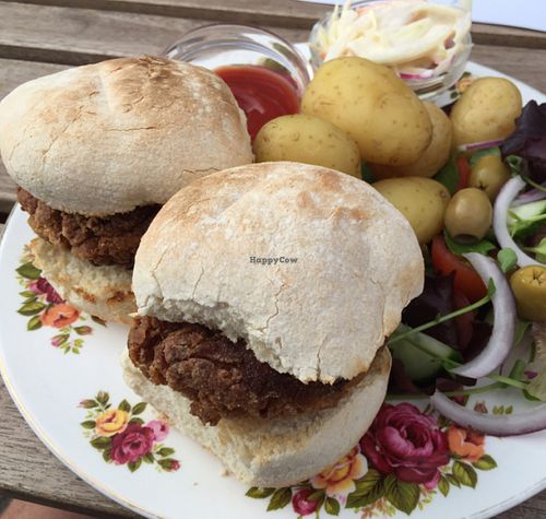 Vegan burger at Dolly's Vintage Tearoom in Nottingham