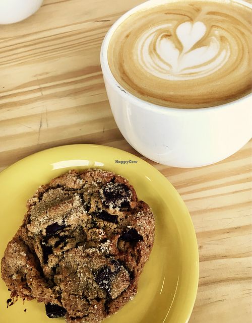 vegan cookie and almond milk latte at Swamp Rabbit Cafe in Greenville