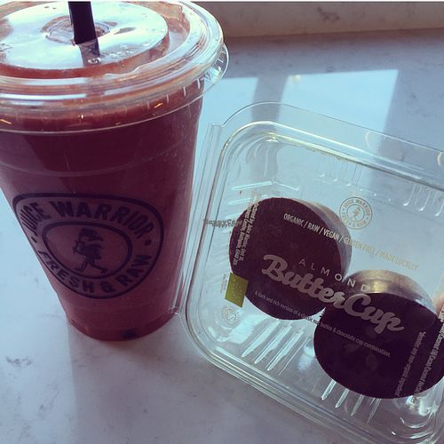 amaaaaazing almond butter cups and a watermelon, mint and like smoothie  at Juice Warrior in Edinburgh