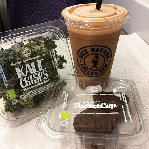 walk your talk smoothie, almond butter cups and kale crisps  at Juice Warrior in Edinburgh