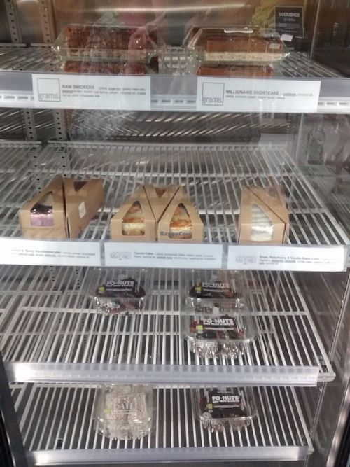 Some cakes in the fridge at Juice Warrior in Edinburgh