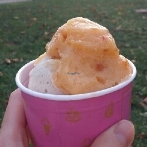 delicious peach and hazelnut ricemilk icecream at Zvezda's Ice Cream in Ljubljana