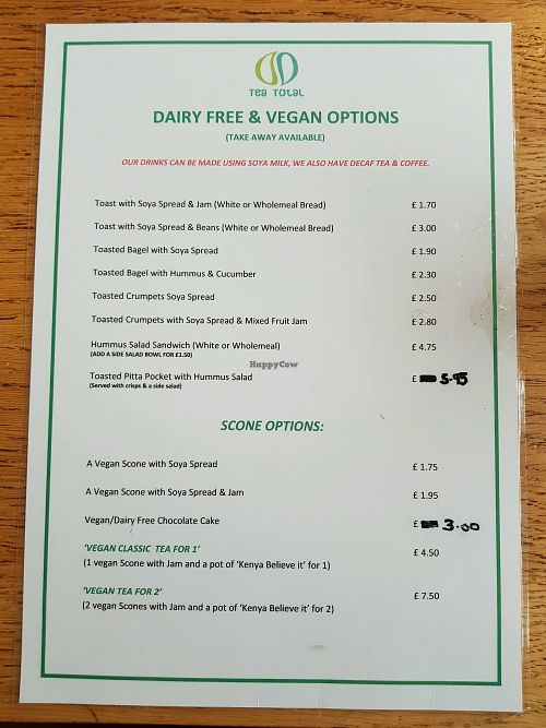 Vegan Menu at Tea Total in Lyndhurst