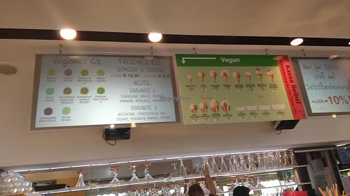 Easy to see chart of vegan flavors at Eissalon am Schwedenplatz in Vienna
