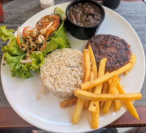 Lunchtime special with Futuro burger. A lot more substantial than it looks in the photo, and delicious. at B-Vegan in Salvador