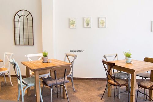 Light colours and minimalistic decorations. at Gioia Plant-Based Cuisine in Marbella