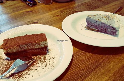 Some raw desserts "Raw Tiramisu" and raw "Blueberry cheesecake" at Gioia Plant-Based Cuisine in Marbella