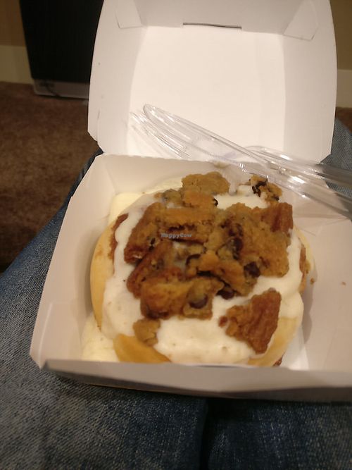 Coffee frosting with chocolate chip pieces at Cinnaholic in Atlanta