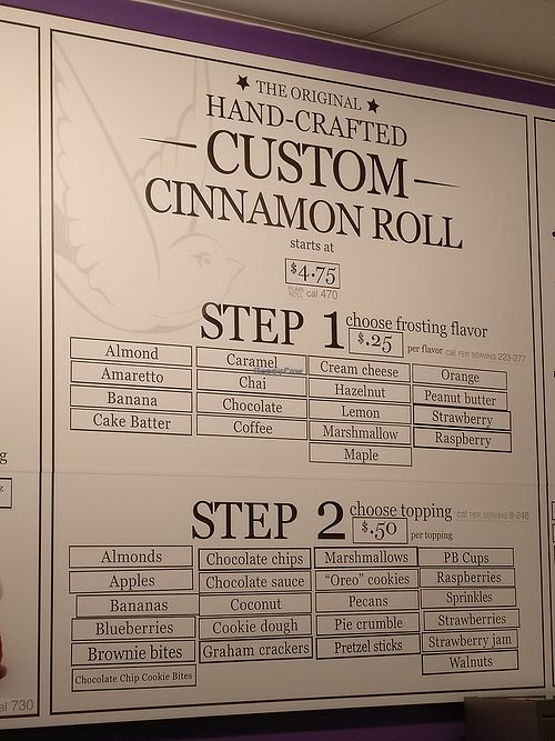Menu for their cinnamon rolls at Cinnaholic in Atlanta