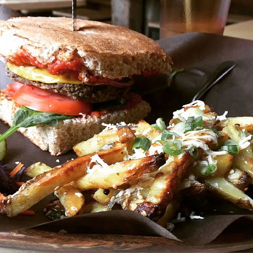 Pizza Burger with poutine at Boon Burger Cafe in Burlington