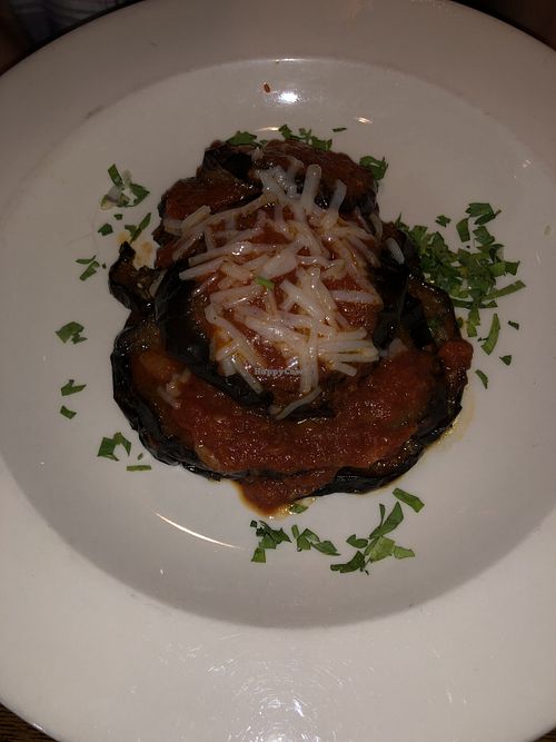 Eggplant Parmigiana (w/o vegan chicken)  at Coppi's Organic Restaurant in Washington