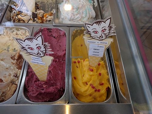 2 vegan options were red fruit sorbet and mango at Muxagata Gelados in Tavira