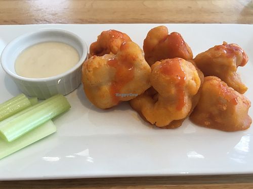 Cauliflower buffalo "wings" with vegan blue cheese dressing at Root in Wilmington