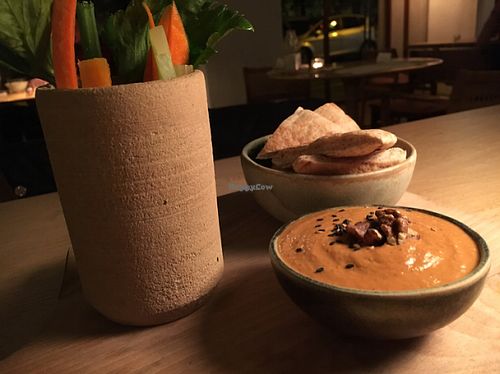 Red Pepper dip with pitta at The Green Spot in Barcelona