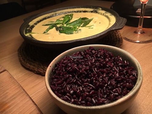 Yellow curry with black rice  at The Green Spot in Barcelona