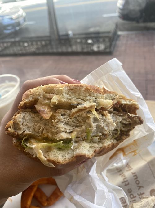 Interior of Buffalo Chick’n’ w/All the Stuff  at HipCityVeg - 7th St in Washington