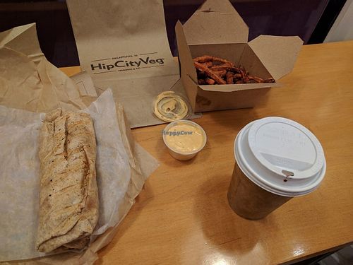 Chipotle Fajita wrap, Sweet Potato Fries with Sriracha mayo at HipCityVeg - 7th St in Washington