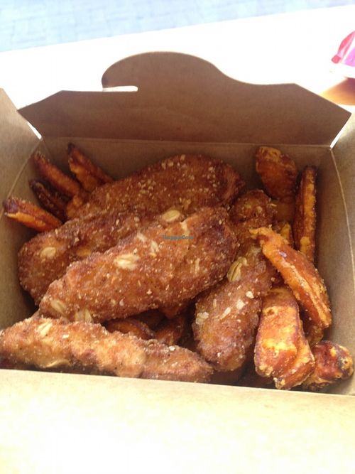 Chicken Tenders with sweet potato fries  at HipCityVeg - 7th St in Washington