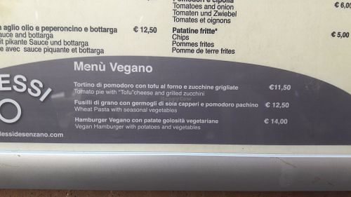 The vegan menu at Alessi Corte Pozzi in Desenzano Del Garda