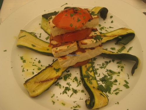 "Tomato pie with tofu cheese and grilled zucchini"?! at Alessi Corte Pozzi in Desenzano Del Garda