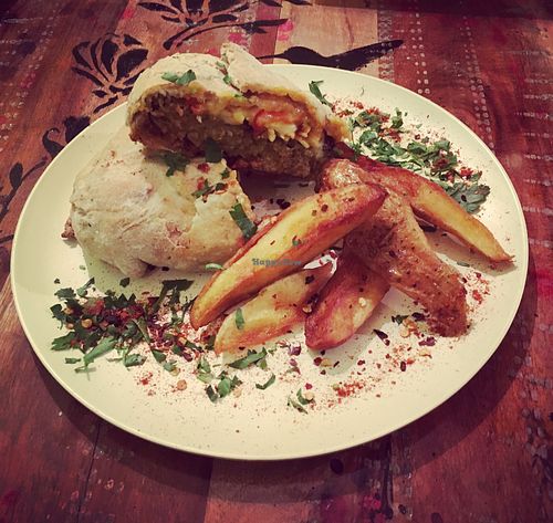 Calzone burger at Trivoli Vegan Kafeneio in Athens