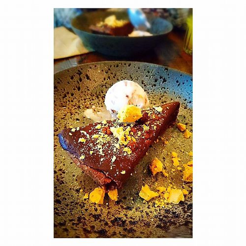 Vegan Sticky Chocolate Torte with Chocolate Swirl Coconut sorbet & honeycomb     at Zizzi in Newport