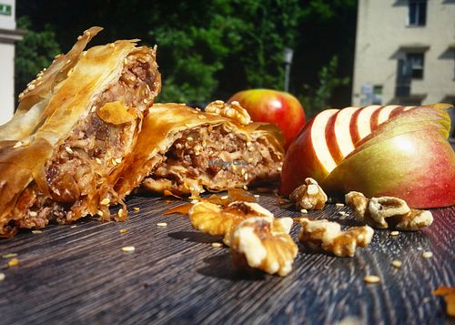 Vegan apple strudel at Zaziv Vegan Bistro in Ljubljana