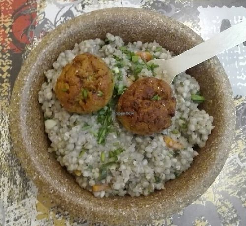buckwheat with bean and carrot patties/balls :) at Zaziv Vegan Bistro in Ljubljana