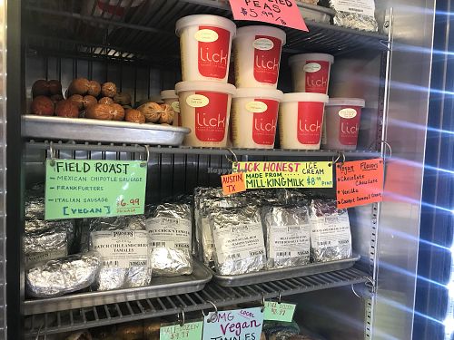Lick Vegan ice cream from Austin (the flavors sound delicious. Can’t wait to try ), Vegan tamales and sausages. at Farmers Market of Grapevine in Grapevine