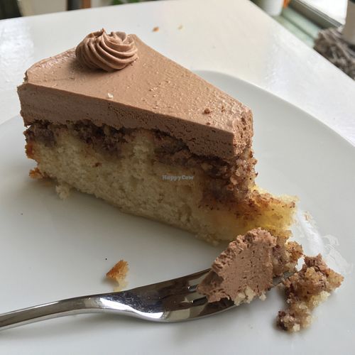 vegan chocolate cake at Loving Hut Cafe in Dusseldorf