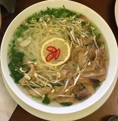 98czk pho! it's about £3 and you cant eat it on your own at Loving Hut in Prague