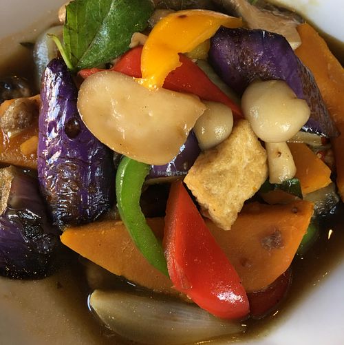 pumpkin eggplant n tofu at Kale & Quinoa  in Studio City