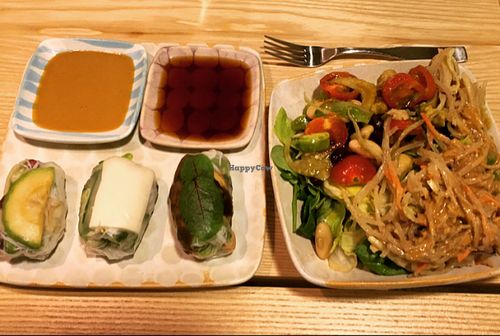 Vegan rolls and half avocado, half noodle salad. at Rulla in Helsinki