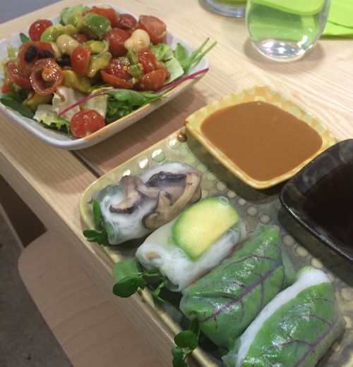 Vegan rolls and avocado tomato salad. at Rulla in Helsinki