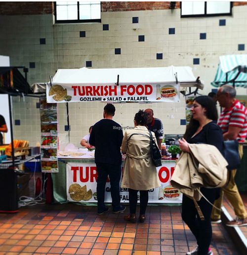 fresh falafel and gozleme, salad and hummus at Turkish Food Stall in East London