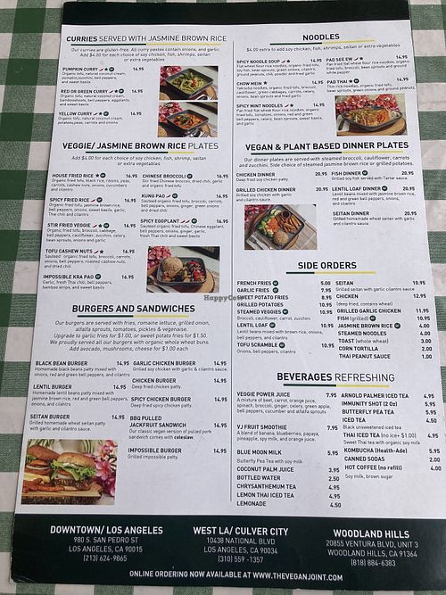 Menu side #1  at TVJ Kitchen - West LA in Los Angeles