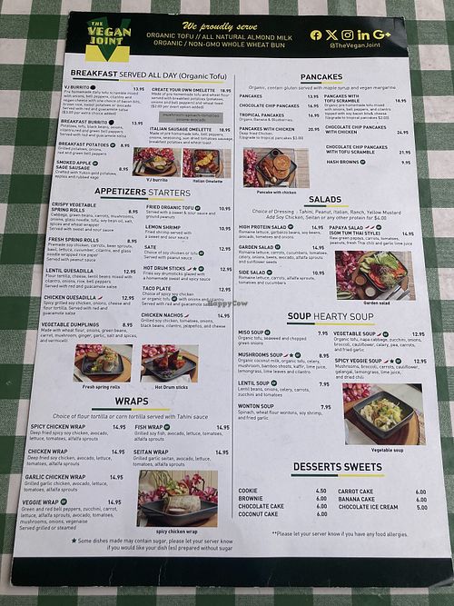 Menu side #2  at TVJ Kitchen - West LA in Los Angeles