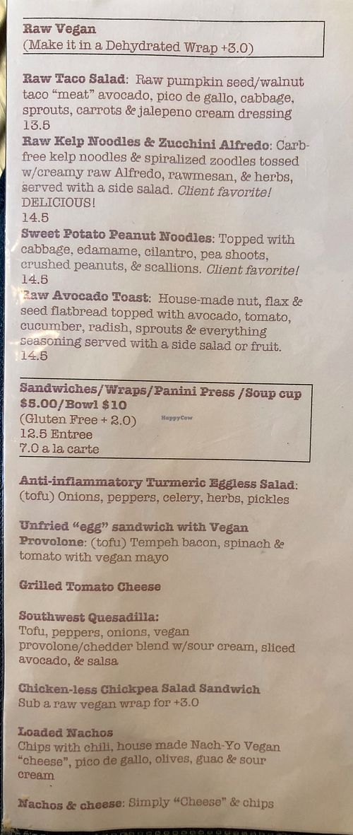 Menu- page 2 (as of 1/2020) at The Heavenly Vegan in Las Vegas