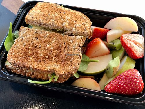 Everything Bagel Sandwhich (on Whole Wheat Toast) with Fruit Salad at The Heavenly Vegan in Las Vegas