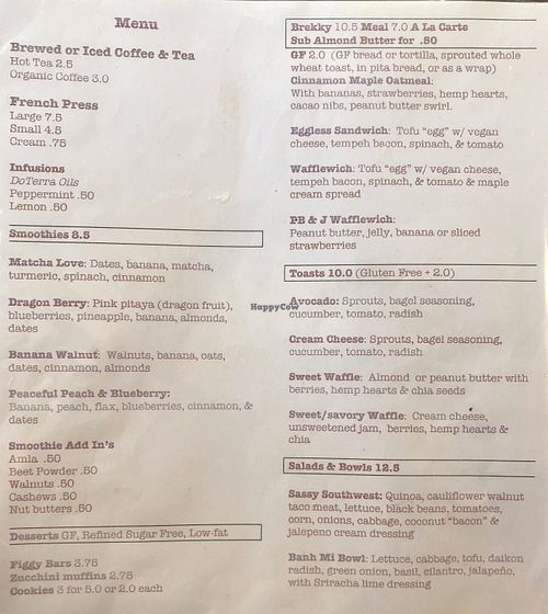 Menu- page 1 (as of 1/2020) at The Heavenly Vegan in Las Vegas