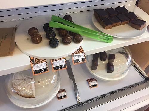 fridge with vegan breakfast pots and desserts  at CycleLab & JuiceBar in North London