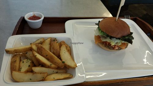 Tofu Chili Burger and regular fries at Huggers - 허거스 in Seoul