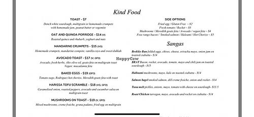 Menu  at Grace in Fitzroy