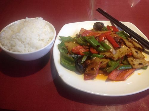 Mock pork with peppers & mushrooms at A Lotus on the Water in Tibet