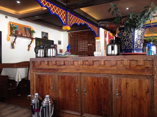 Interior of restaurant at Zong Lion Tibetan Vegetarian in Tibet