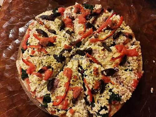 Pizza vegana at Sattva by Govinda in Aguas Calientes