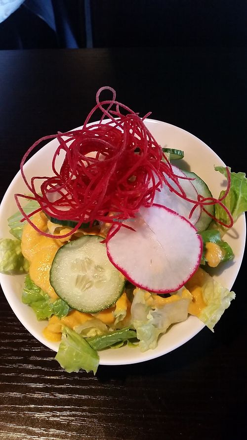 Side green salad, served with main dish at Bayberry Vegan Cafe in Woburn