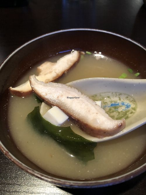 Miso soup at Bayberry Vegan Cafe in Woburn